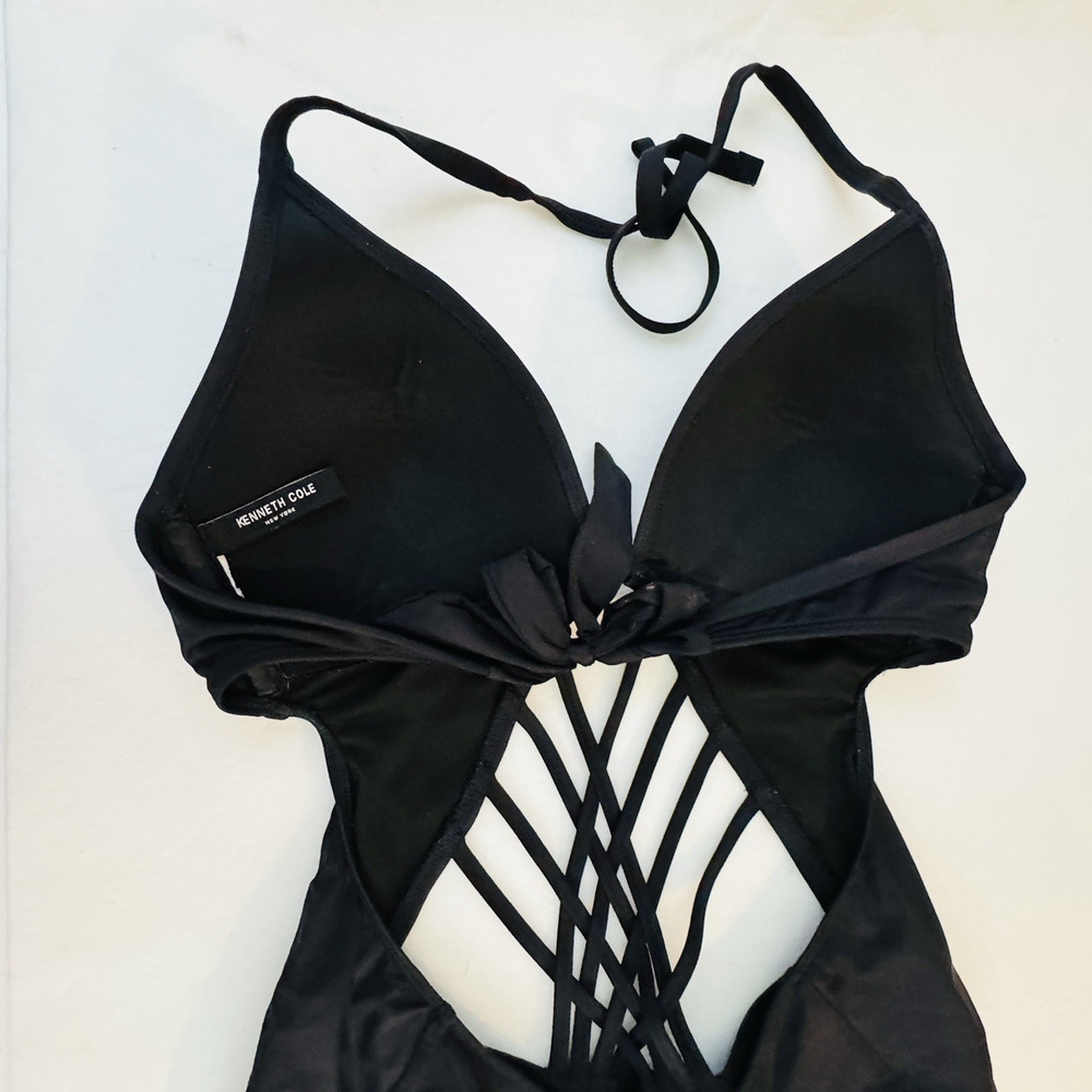 Kenneth Cole Women Black Strappy Cutout Monokini One Piece Swimsuit Small (4-6) - Picture 16 of 16